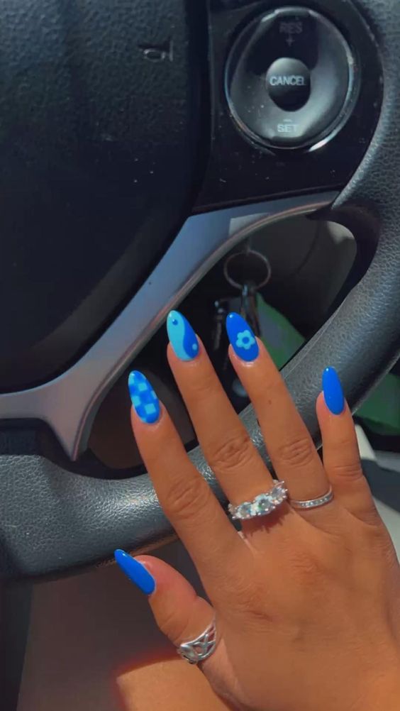 2. Y2K Blue Nails with Different Pattern