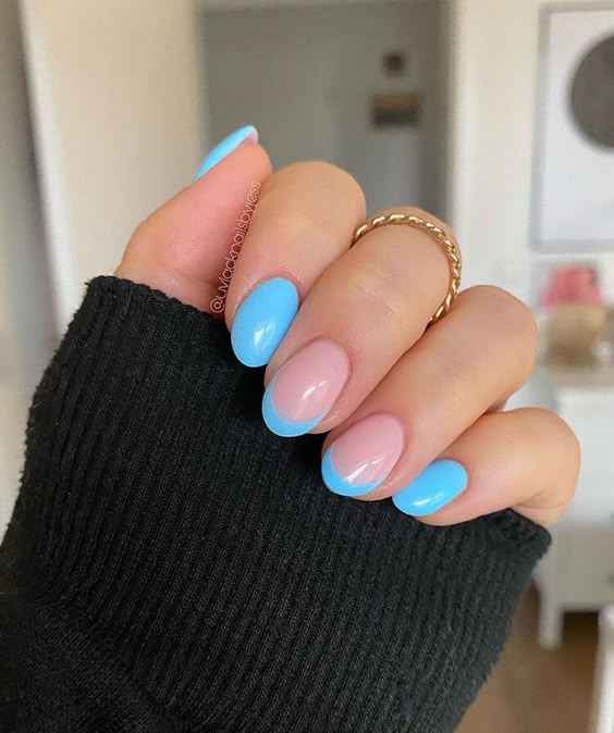 8. Minimal Neon Blue French Nails