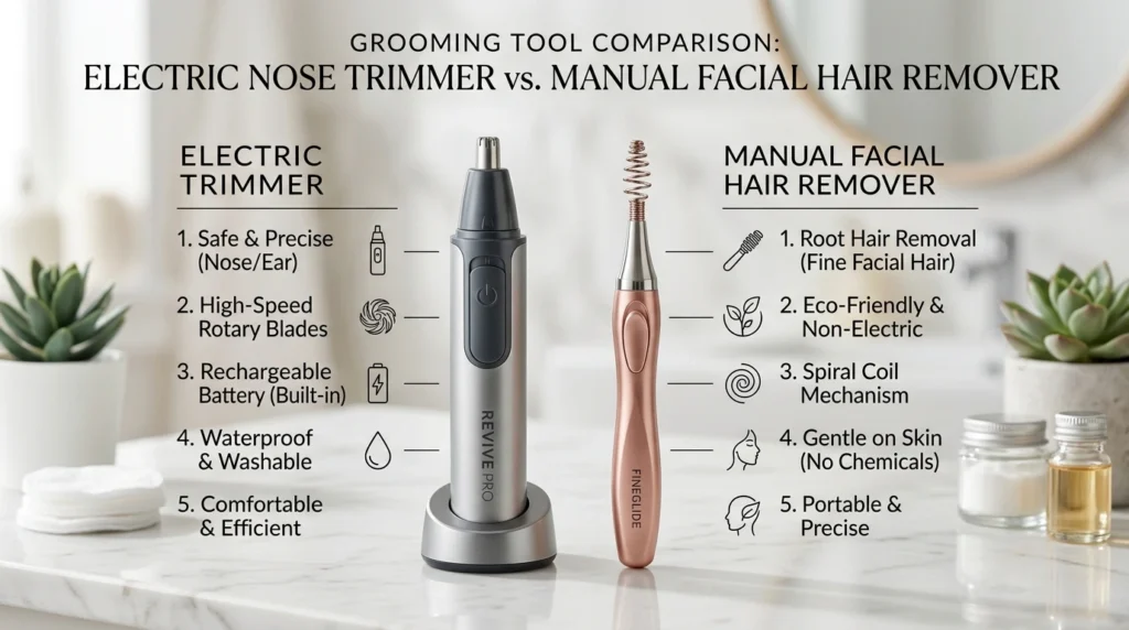 Comparison between electric and manual nose hair trimmers for women