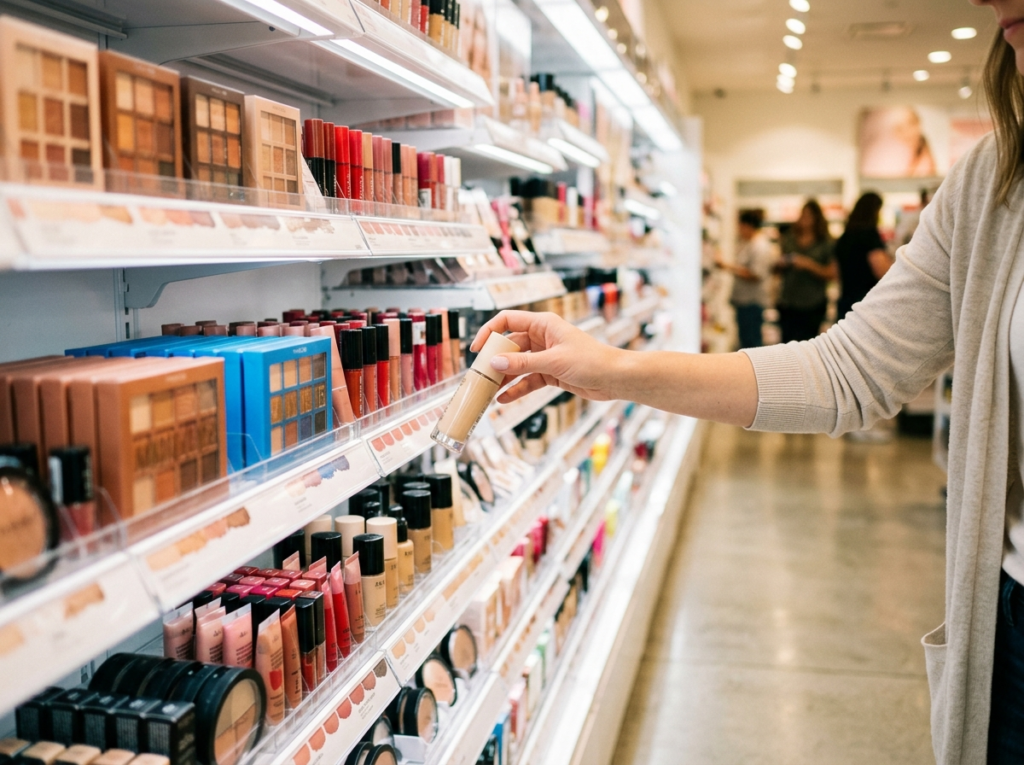 shopper browsing makeup aisle where it cosmetics products are sold