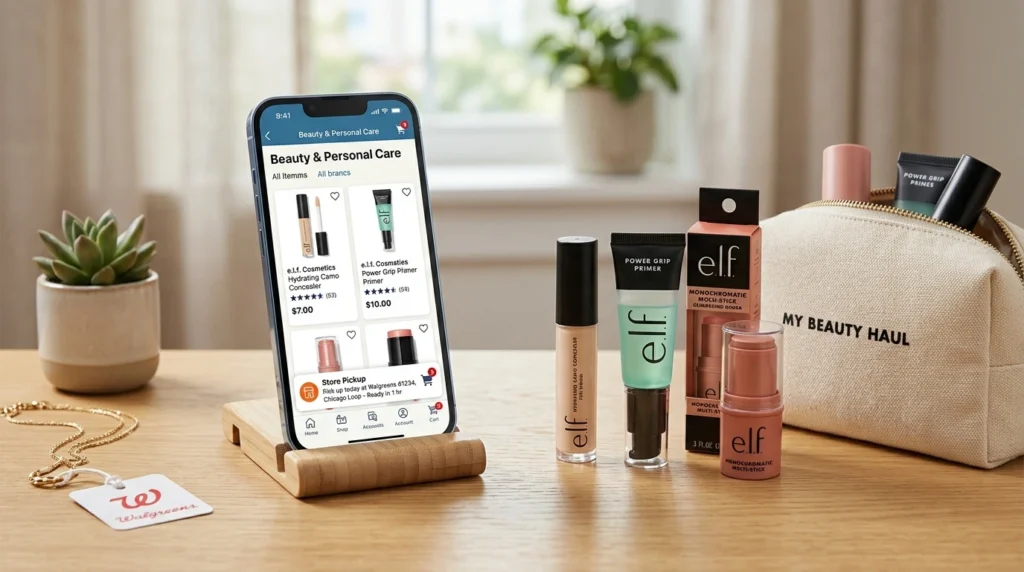 Ordering e.l.f. Cosmetics online from Walgreens with store pickup and same-day delivery.